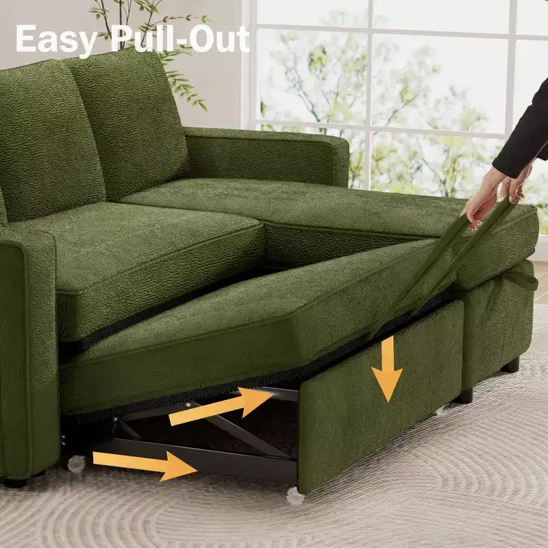 Dyonery Divano letto estraibile 2 in 1 con chaise longue reversibile contenitore per camera da letto Divano a L componibile con tasche laterali, 81"
