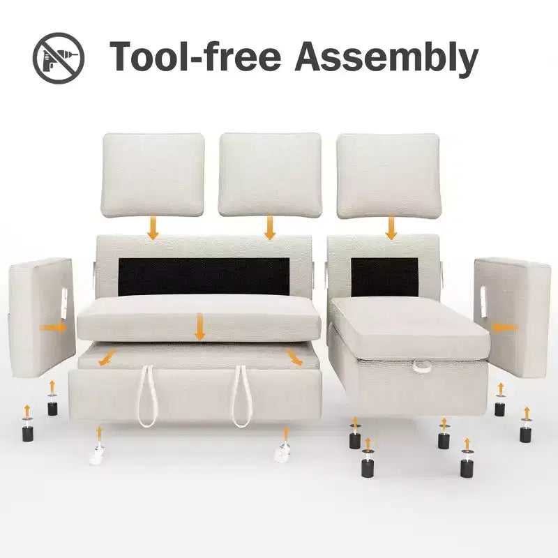 Dyonery Divano letto estraibile 2 in 1 con chaise longue reversibile contenitore per camera da letto Divano a L componibile con tasche laterali, 81"