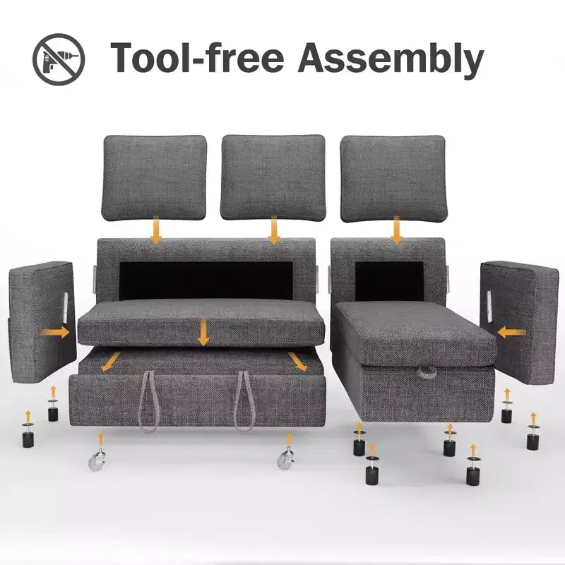 Dyonery Divano letto estraibile 2 in 1 con chaise longue reversibile contenitore per camera da letto Divano a L componibile con tasche laterali, 81"