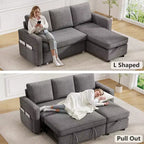 Dyonery Divano letto estraibile 2 in 1 con chaise longue reversibile contenitore per camera da letto Divano a L componibile con tasche laterali, 81"