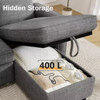 Dyonery Divano letto estraibile 2 in 1 con chaise longue reversibile contenitore per camera da letto Divano a L componibile con tasche laterali, 81"