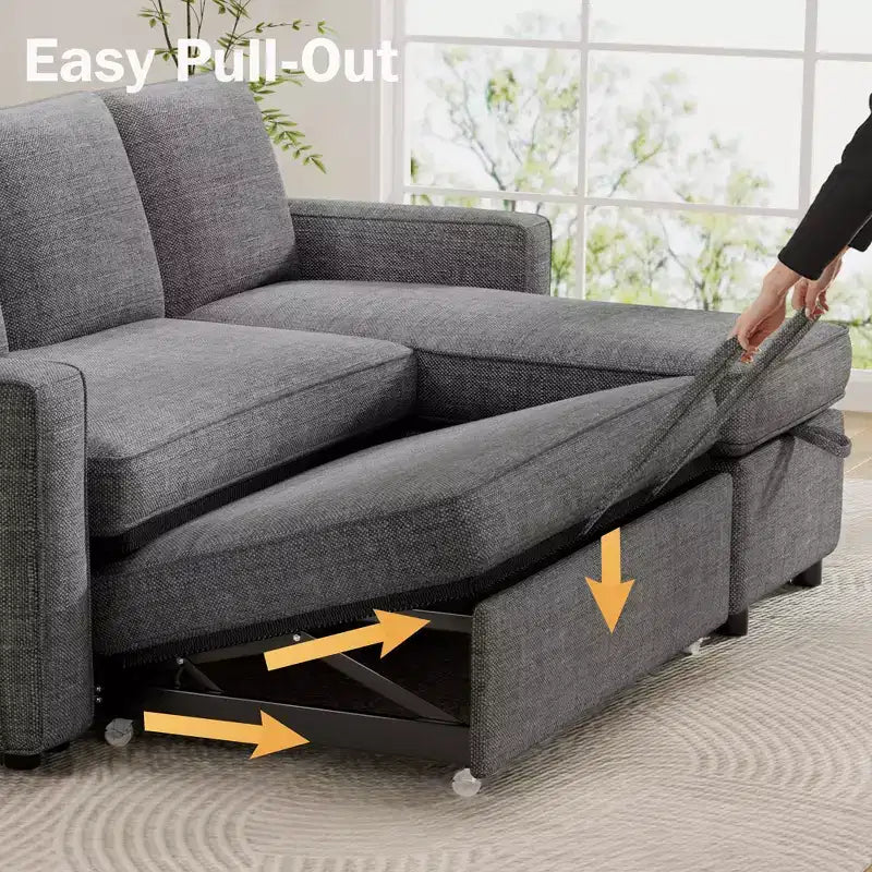 Dyonery Divano letto estraibile 2 in 1 con chaise longue reversibile contenitore per camera da letto Divano a L componibile con tasche laterali, 81"