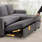 Dyonery Divano letto estraibile 2 in 1 con chaise longue reversibile contenitore per camera da letto Divano a L componibile con tasche laterali, 81"