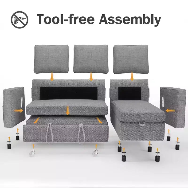 Dyonery Divano letto estraibile 2 in 1 con chaise longue reversibile contenitore per camera da letto Divano a L componibile con tasche laterali, 81"