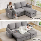Dyonery Divano letto estraibile 2 in 1 con chaise longue reversibile contenitore per camera da letto Divano a L componibile con tasche laterali, 81"