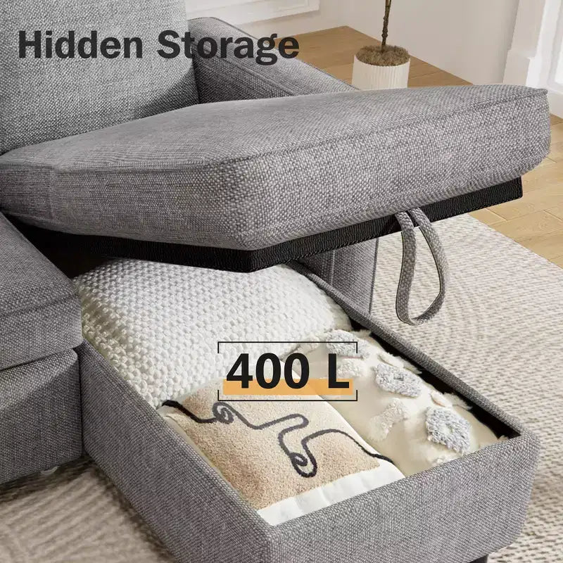 Dyonery Divano letto estraibile 2 in 1 con chaise longue reversibile contenitore per camera da letto Divano a L componibile con tasche laterali, 81"