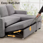 Dyonery Divano letto estraibile 2 in 1 con chaise longue reversibile contenitore per camera da letto Divano a L componibile con tasche laterali, 81"