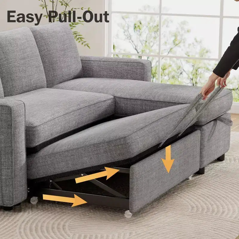 Dyonery Divano letto estraibile 2 in 1 con chaise longue reversibile contenitore per camera da letto Divano a L componibile con tasche laterali, 81"
