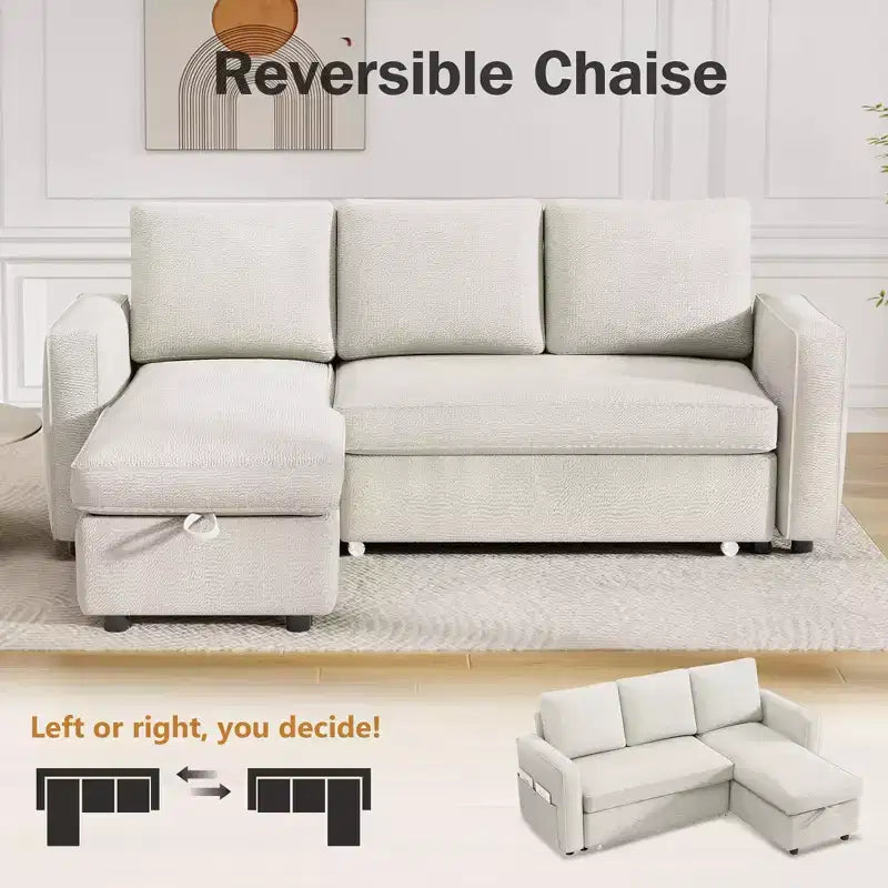 Dyonery Divano letto estraibile 2 in 1 con chaise longue reversibile contenitore per camera da letto Divano a L componibile con tasche laterali, 81"