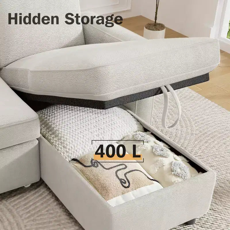 Dyonery Divano letto estraibile 2 in 1 con chaise longue reversibile contenitore per camera da letto Divano a L componibile con tasche laterali, 81"