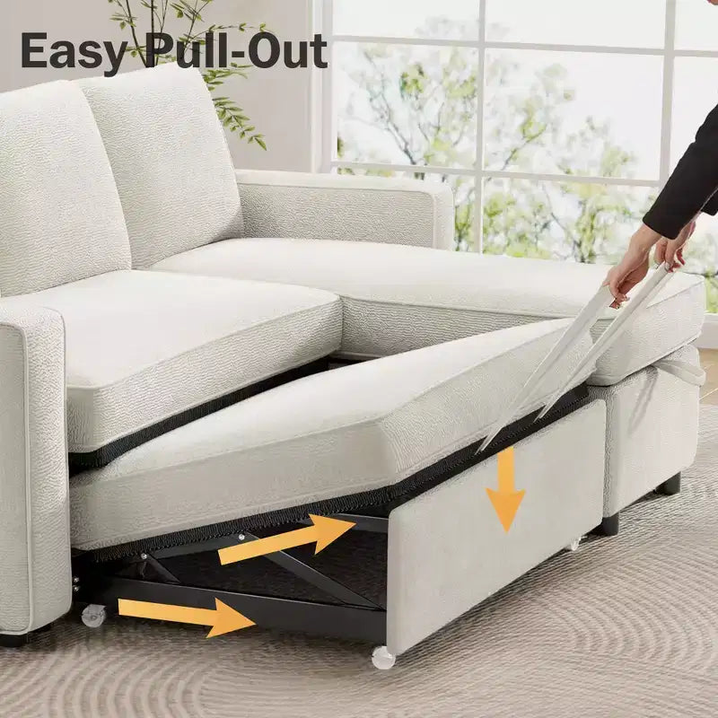 Dyonery Divano letto estraibile 2 in 1 con chaise longue reversibile contenitore per camera da letto Divano a L componibile con tasche laterali, 81"