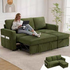 Dyonery Divano letto estraibile 2 in 1 con chaise longue reversibile contenitore per camera da letto Divano a L componibile con tasche laterali, 81"