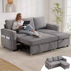 Dyonery Divano letto estraibile 2 in 1 con chaise longue reversibile contenitore per camera da letto Divano a L componibile con tasche laterali, 81"