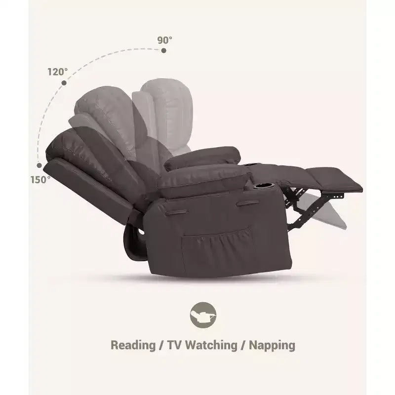 Poltrone reclinabili oversize con funzione di riscaldamento e massaggio - Poltrona reclinabile girevole per adulti - Poltrona manuale con portabicchieri, per camere da letto e camerette