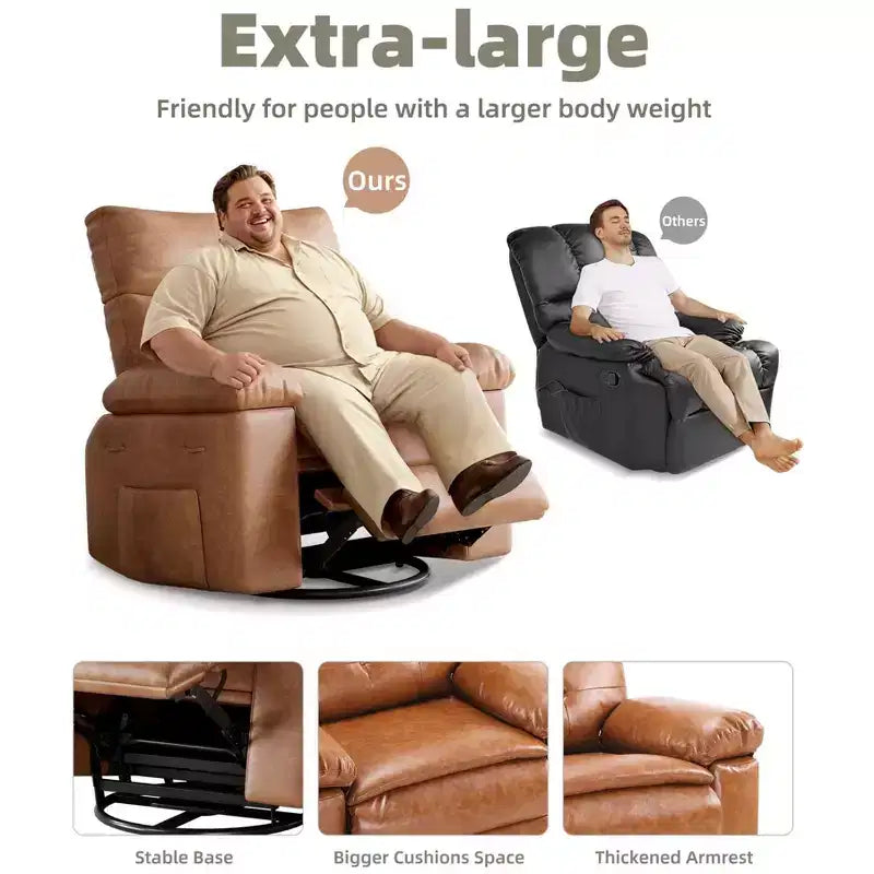 Poltrona Reclinabile Grande Extra Large - Poltrona reclinabile manuale in finta pelle PU di grandi dimensioni per adulti, poltrona relax dal comfort eccezionale