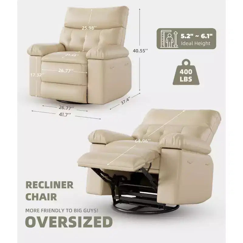 Poltrona Reclinabile Grande Extra Large - Poltrona reclinabile manuale in finta pelle PU di grandi dimensioni per adulti, poltrona relax dal comfort eccezionale
