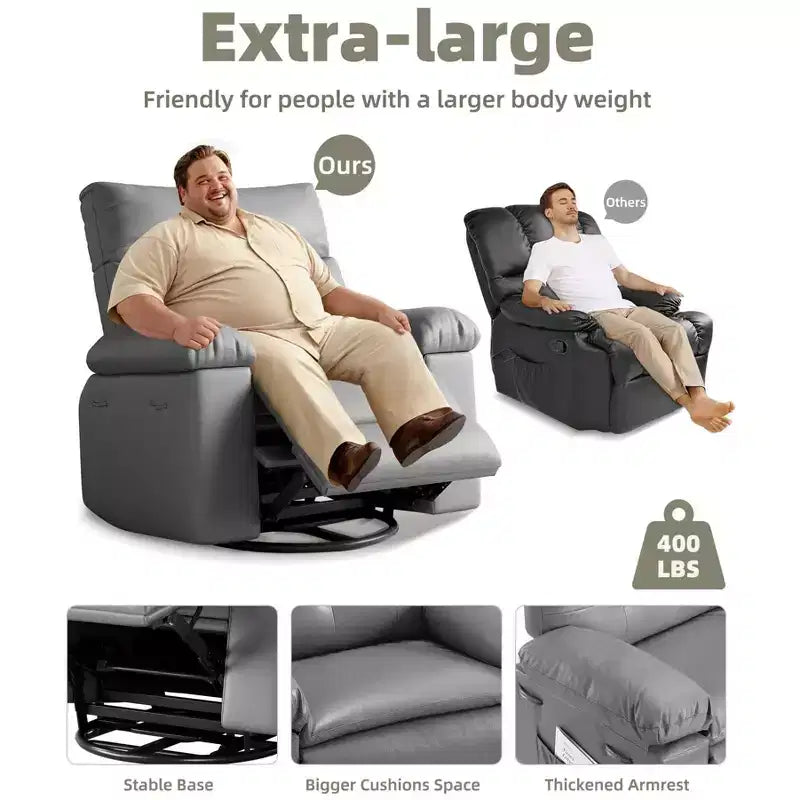 Poltrona Reclinabile Grande Extra Large - Poltrona reclinabile manuale in finta pelle PU di grandi dimensioni per adulti, poltrona relax dal comfort eccezionale
