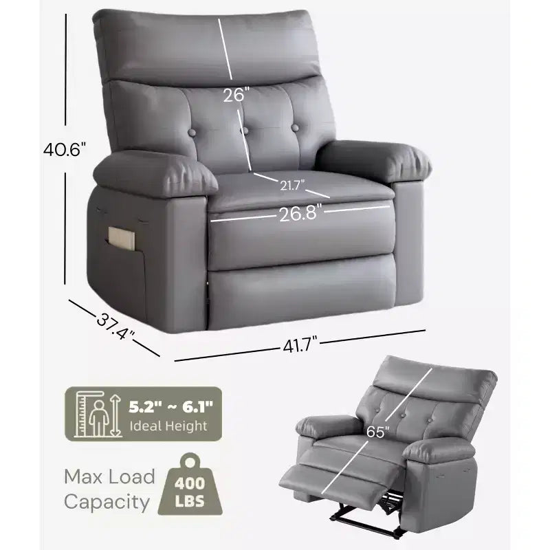 Poltrona Reclinabile Grande Extra Large - Poltrona reclinabile manuale in finta pelle PU di grandi dimensioni per adulti, poltrona relax dal comfort eccezionale