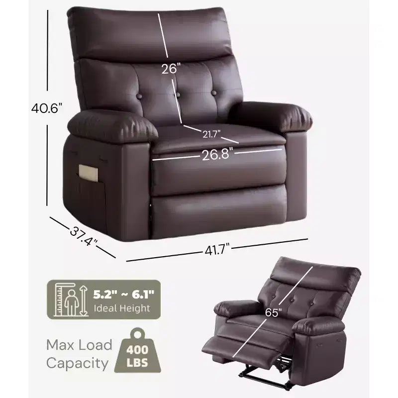 Poltrona Reclinabile Grande Extra Large - Poltrona reclinabile manuale in finta pelle PU di grandi dimensioni per adulti, poltrona relax dal comfort eccezionale