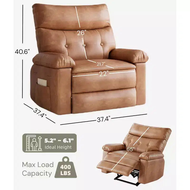 Poltrona Reclinabile Oversize - Grande Recliner Manuale in Similpelle PU per Adulti, Poltrona Relax dal Comfort Eccezionale