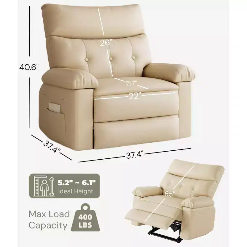 Poltrona Reclinabile Oversize - Grande Recliner Manuale in Similpelle PU per Adulti, Poltrona Relax dal Comfort Eccezionale