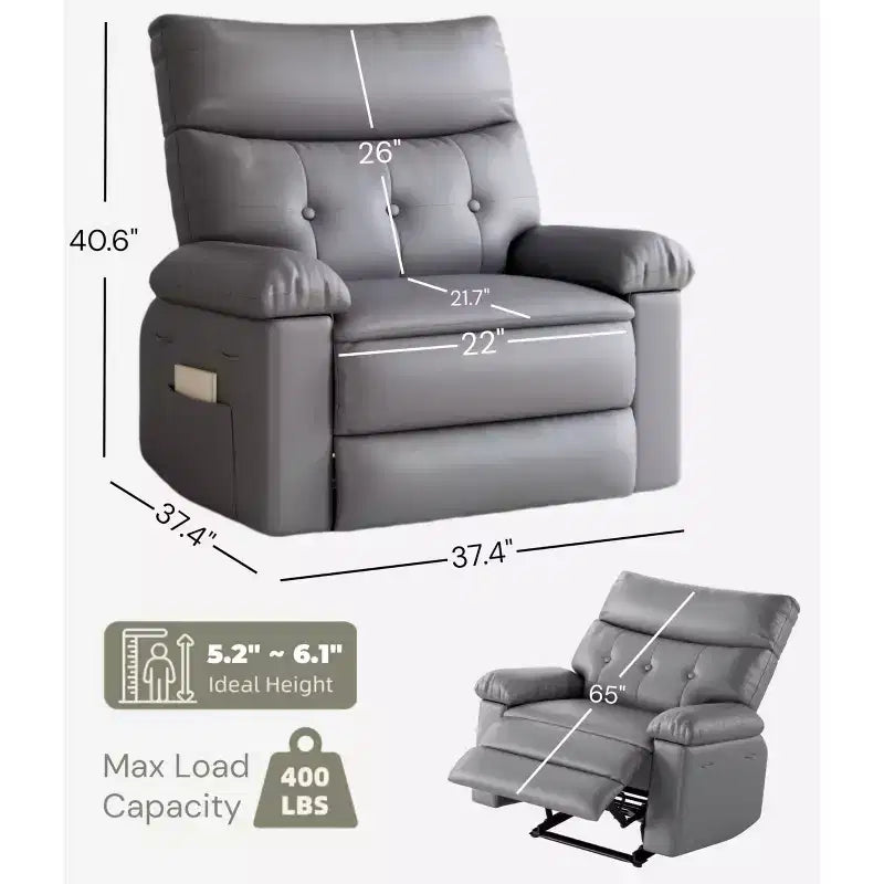 Poltrona Reclinabile Oversize - Grande Recliner Manuale in Similpelle PU per Adulti, Poltrona Relax dal Comfort Eccezionale