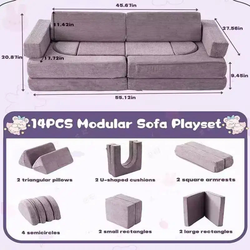 Divano modulare componibile Dyonery, divano gioco modulare creativo fai da te, divano letto convertibile in schiuma per sala giochi, mobili per pavimenti, viola