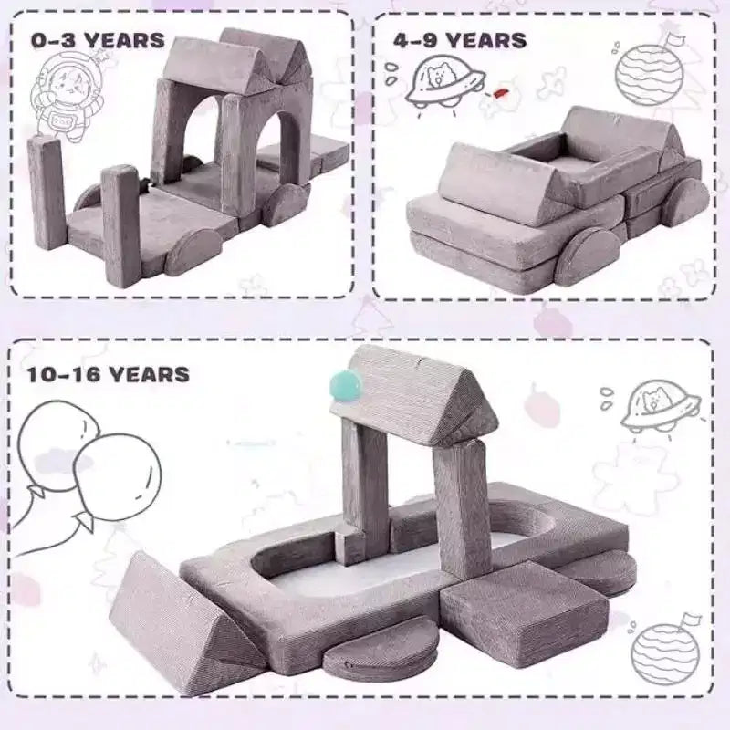 Divano modulare componibile Dyonery, divano gioco modulare creativo fai da te, divano letto convertibile in schiuma per sala giochi, mobili per pavimenti, viola