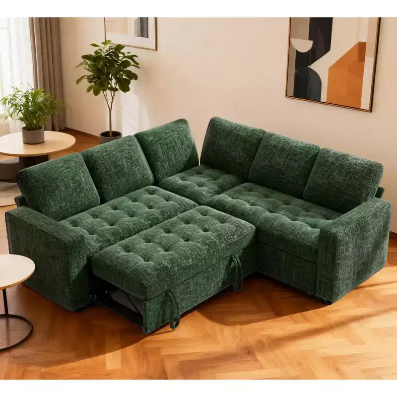 Divano a castello modulare Dyonery con letto estraibile, divano componibile a 5 posti a L, schienale regolabile/seduta contenitore, montaggio senza attrezzi