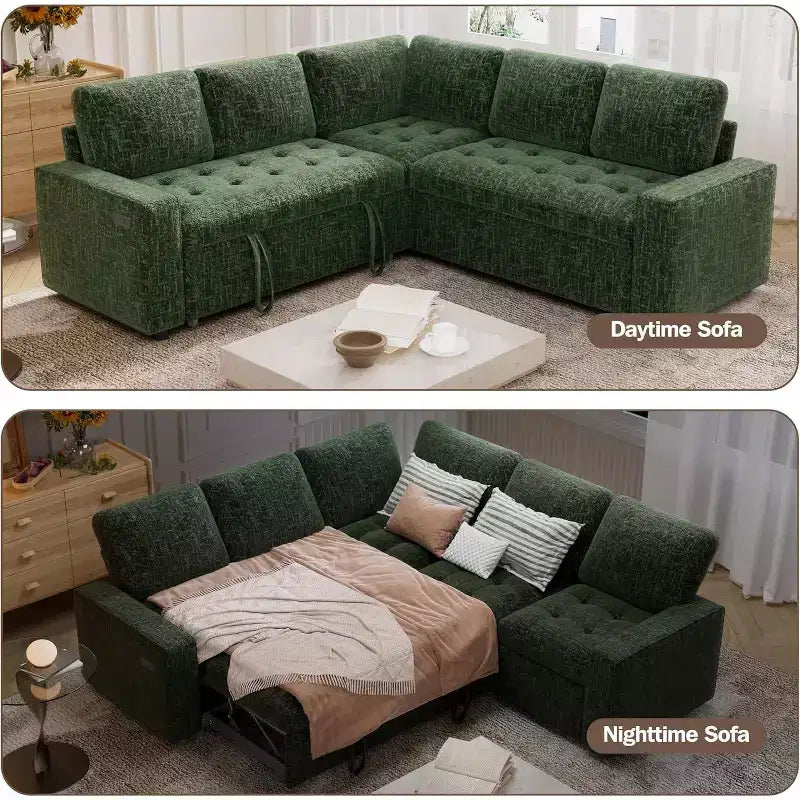 Divano a castello modulare Dyonery con letto estraibile, divano componibile a 5 posti a L, schienale regolabile/seduta contenitore, montaggio senza attrezzi