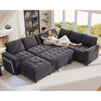 Dyonery divano a U a 7 posti, Divano letto modulare, con letto estraibile, schienale reclinabile, mobile contenitore, montaggio senza attrezzi, velluto neve