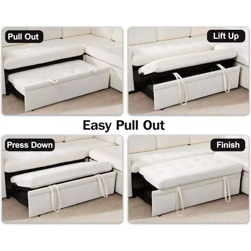 Dyonery divano a U a 7 posti, Divano letto modulare, con letto estraibile, schienale reclinabile, mobile contenitore, montaggio senza attrezzi, velluto neve