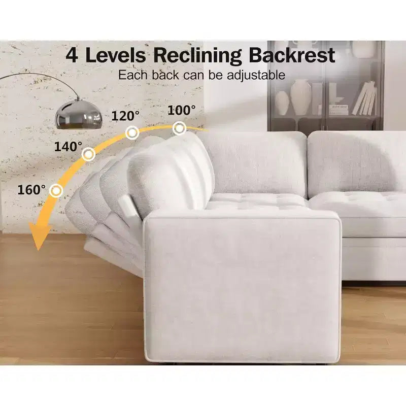 Dyonery divano a U a 7 posti, Divano letto modulare, con letto estraibile, schienale reclinabile, mobile contenitore, montaggio senza attrezzi, velluto neve