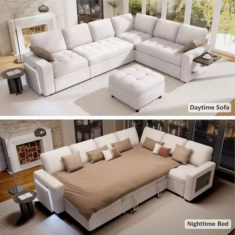 Dyonery divano a U a 7 posti, Divano letto modulare, con letto estraibile, schienale reclinabile, mobile contenitore, montaggio senza attrezzi, velluto neve