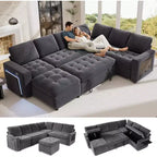 Dyonery divano a U a 7 posti, Divano letto modulare, con letto estraibile, schienale reclinabile, mobile contenitore, montaggio senza attrezzi, velluto neve