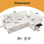 Dyonery divano a U a 7 posti, Divano letto modulare, con letto estraibile, schienale reclinabile, mobile contenitore, montaggio senza attrezzi, velluto neve