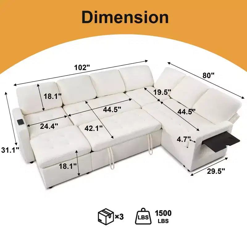 Dyonery divano a U a 7 posti, Divano letto modulare, con letto estraibile, schienale reclinabile, mobile contenitore, montaggio senza attrezzi, velluto neve