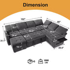 Dyonery divano a U a 7 posti, Divano letto modulare, con letto estraibile, schienale reclinabile, mobile contenitore, montaggio senza attrezzi, velluto neve