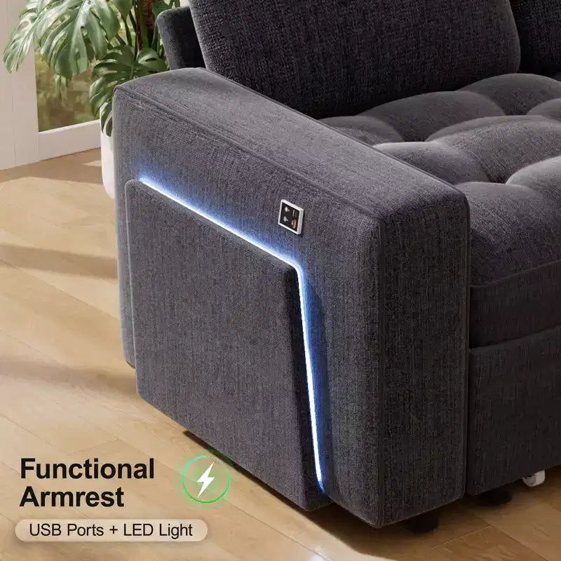 Dyonery divano a U a 7 posti, Divano letto modulare, con letto estraibile, schienale reclinabile, mobile contenitore, montaggio senza attrezzi, velluto neve