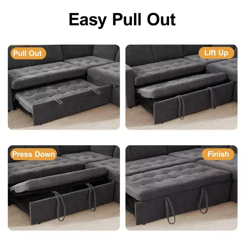 Dyonery divano a U a 7 posti, Divano letto modulare, con letto estraibile, schienale reclinabile, mobile contenitore, montaggio senza attrezzi, velluto neve