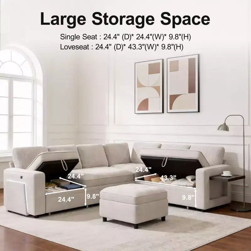 Dyonery divano a U a 7 posti, Divano letto modulare, con letto estraibile, schienale reclinabile, mobile contenitore, montaggio senza attrezzi, velluto neve