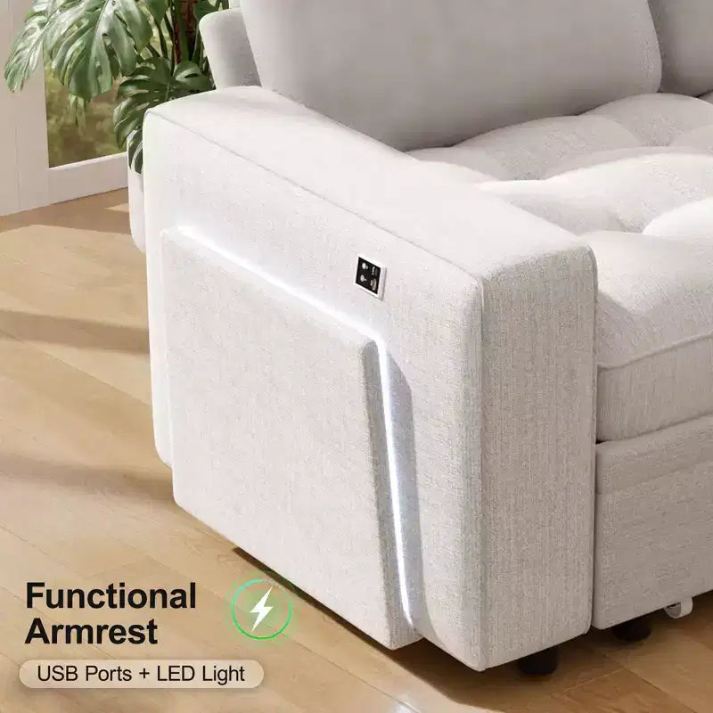 Dyonery divano a U a 7 posti, Divano letto modulare, con letto estraibile, schienale reclinabile, mobile contenitore, montaggio senza attrezzi, velluto neve