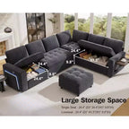 Dyonery divano a U a 7 posti, Divano letto modulare, con letto estraibile, schienale reclinabile, mobile contenitore, montaggio senza attrezzi, velluto neve