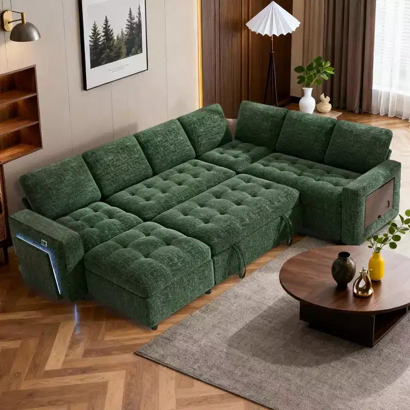 Dyonery divano a U a 7 posti, Divano letto modulare, con letto estraibile, schienale reclinabile, mobile contenitore, montaggio senza attrezzi, velluto neve