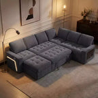 Dyonery divano a U a 7 posti, Divano letto modulare, con letto estraibile, schienale reclinabile, mobile contenitore, montaggio senza attrezzi, velluto neve