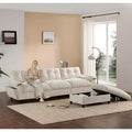 Modern Sectional Sofa L-Shape Sofa Upholstered Cloud Sofa with Charging Ports&Cup Holder&Side Storage Pockets&Movable Storage Ottoman -ModernLuxe