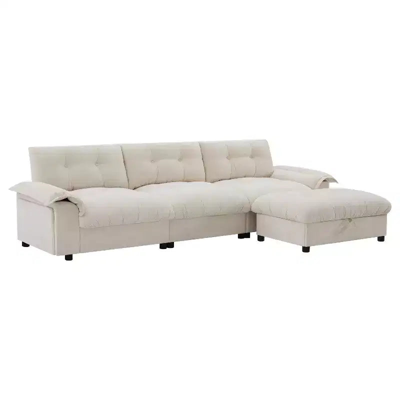 Divano Sezionale Moderno Divano a L Divano Imbottito Cloud con Porte di Ricarica e Portabicchieri e Tasche Laterali e Pouf Contenitore Mobile -ModernLuxe