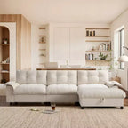 Divano Sezionale Moderno Divano a L Divano Imbottito Cloud con Porte di Ricarica e Portabicchieri e Tasche Laterali e Pouf Contenitore Mobile -ModernLuxe