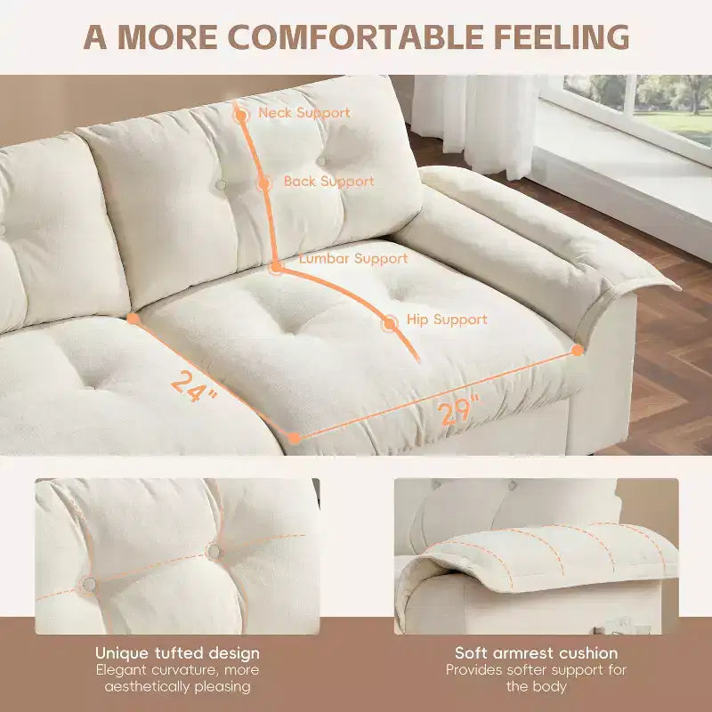 Divano Sezionale Moderno Divano a L Divano Imbottito Cloud con Porte di Ricarica e Portabicchieri e Tasche Laterali e Pouf Contenitore Mobile -ModernLuxe