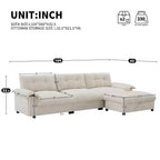 Divano Sezionale Moderno Divano a L Divano Imbottito Cloud con Porte di Ricarica e Portabicchieri e Tasche Laterali e Pouf Contenitore Mobile -ModernLuxe